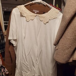 J. Crew Cream Lace Collar Short Sleeve Top